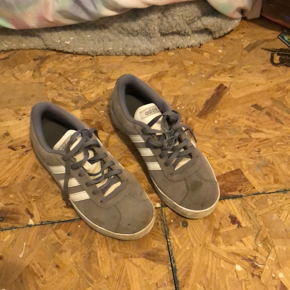 Adidas Gray Suede Sneakers with White Laces